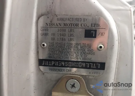 1987 Nissan Pulsar Nx Xe из США, поврежденный, VIN JN1PN34S8HM047717